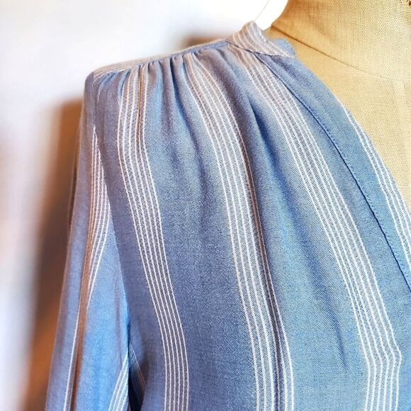 H&M Blue & White Striped Blouse V Neck Long Sleeve Top Shirt Tunic - Picture 5 of 7